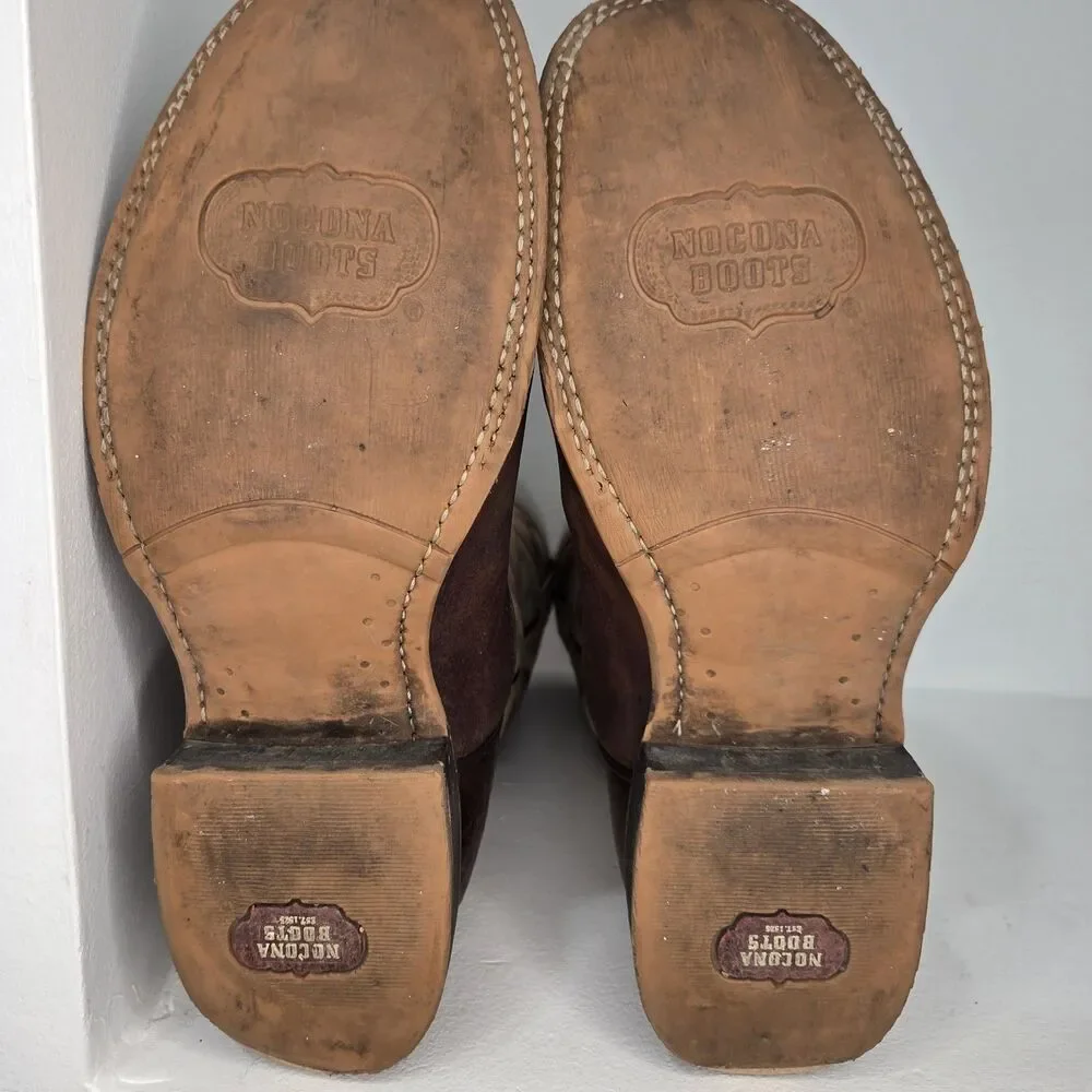 Nocona Men's Henry Western Boots Antique Brown Vtg Stone Square Toe Size 9.5 D
